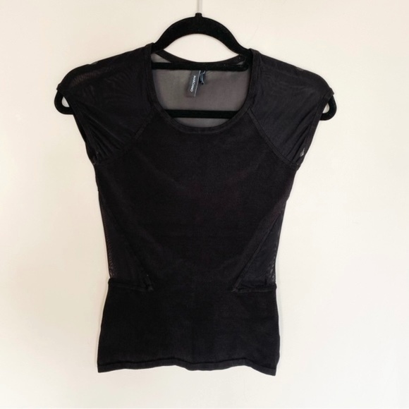 Marciano Sheer Mesh Panel Black Cap Sleeve Top Size XS - Picture 2 of 9